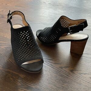 Black Peep-Toe Slingback Heels